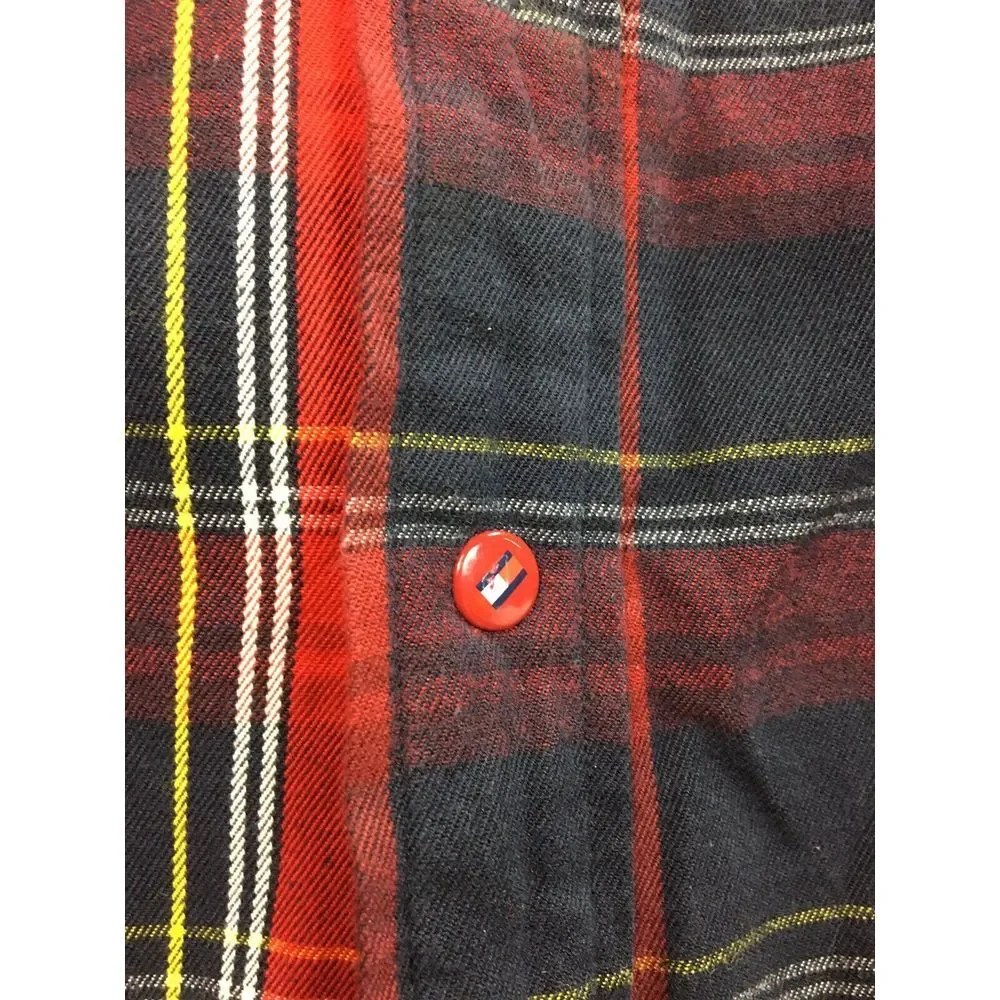 Vintage Tommy‎ Jeans Red Flannel Shirt Mens Plaid Long Sleeve size M